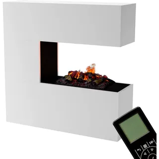 GLOW FIRE Wasserdampf Kamin Schiller (Standkamin) - Elektrokamin mit realistischen LED 3D-Flammen, Knistereffekt & Fernbedienung, 120x120x37 cm - Opti-Myst 500 Elektro Kamin mit Holz-Deko, Weiß