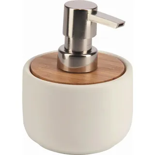 Sadena Seifenspender, Braun, Weiß, Holz, Keramik, Bambus, 9.1x12.6x9.1 cm, Metallpumpe, Badaccessoires, Waschplatzzubehör, Seifenspender