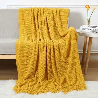 LumiSyne Zellulare Strickdecke Mit Quaste Einfarbige Zartes Hohlen Webmuster Weich Atmungsaktiv Sofaüberwurf Couchbezug Tagesdecke Dekorative Decke Für Sofa Bett Sessel Auto Reise