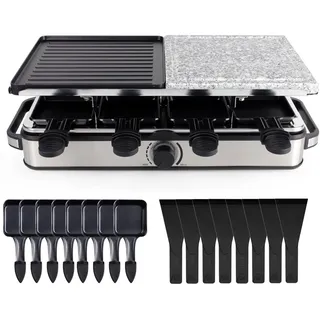 HaushaltO Raclette Raclette-Grill für 8 Personen mit 8 Pfännchen und Schabern, 8 Raclettepfännchen, 1400,00 W, mit Steinplatte