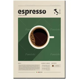 TANYANG Espresso-Poster, Kaffeedruck, Italienischer Kaffee, Retro-Poster, Einweihungsgeschenk, Küchendekor, Poster Aus Der Mitte Des Jahrhunderts, Minimalistischer Druck 30X40Cm Kein Rahmen