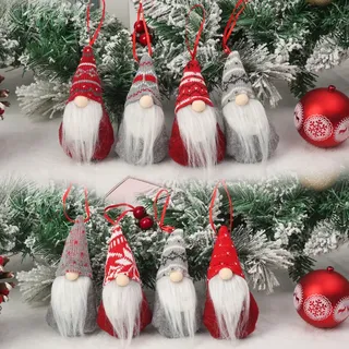 Set Mit 8 Hängenden Weihnachtswichteln, Handgefertigte Skandinavische Weihnachtswichtel, Schwedische Tomte-puppen, Weihnachtsschmuck (16 X 7 Cm)