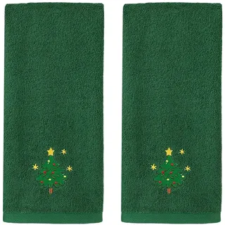 BDKMMS Handtücher Weihnachten, 2er-Set Bestickte Geschirrtücher mit Weihnachtsmann-, Schneemann- und Baummotiven, Saugfähig Schnelltrocknend Baumwolle Tücher