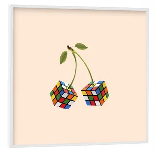 artboxONE Poster mit weißem Rahmen 20x20 cm Essen & Trinken Cherry Rubik - Bild pop-Art Frucht Fruits