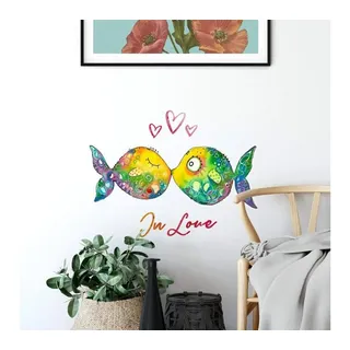 K&L Wall Art Wandtattoo Wandtattoo Hagenmeyer Badezimmer Sticker Verliebte Fische Familie, Wandbild selbstklebend, entfernbar bunt 30 cm x 16 cm