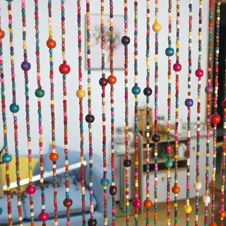Urmforweilin 38 Stränge bunter Boho-Hippie-Tür-Perlenvorhang, hängende Holzperlenvorhang für Türen, 91,4 x 200,1 cm (Regenbogen)