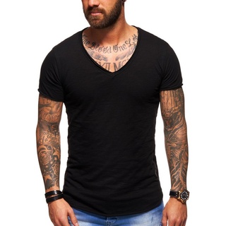behype T-Shirt MSVALENCIA mit V-Ausschnitt schwarz L