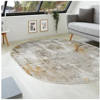 LUXOR living Teppich Montreal, oval, Höhe: 12 mm, Kurzflor, modernes Design, Wohnzimmer, Schlafzimmer gelb|grau