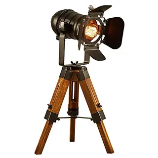 SHIOUCY Vintage verstellbare Cinema Tischlampe - nautisch schwarz Retro-Stil Stativ Scheinwerfer Scheinwerfer Holz Stativ Stehleuchte Cinema Movie Requisiten - nicht enthalten E26-Lampen