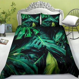 FABTOP Bettwäsche Tropische Blätter Grün Palmenblätter Muster Bettbezug Tropische Palmenblätter Und Monstera Bettwäsche-Set Für Einzelbett (4,135x 200 cm)