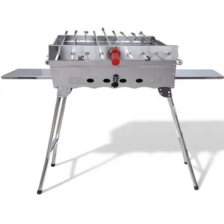 Mangal Khan Edelstahl Schaschlik Grill mit 9er Drehspieß USB-Motor 9 Spieße