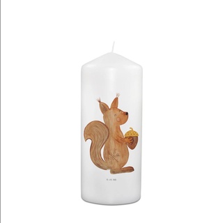 Mr. & Mrs. Panda 15 x 7 cm Kerze Eichhörnchen Weihnachten - Weiß - Geschenk, Kommunionskerze, Frohe Weihnachten, Geburtstagskerze, Taufkerze, Wei...