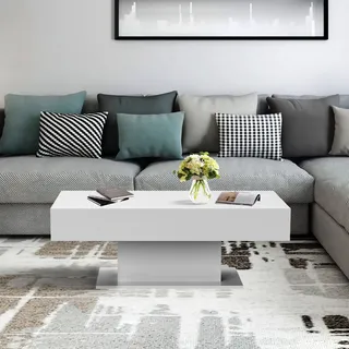 ML-Design Couchtisch mit 2 Staufächern unter Schiebeplatte, Weiß, 110 x 60 x 40 cm, Moderne Wohnzimmertisch mit 2 Stauräume, Beistelltisch mit Truhefunktion, Sofatisch mit aufziehbare Tischplatte