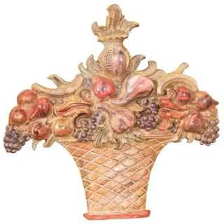 Biscottini - Obstkorb aus Holz mit antikem Polychrom-Finish, hergestellt in Italien, 56 x T 8 x H 57 cm, Obstschale, polychrome antike Oberfläche, Holz, hergestellt in Italien