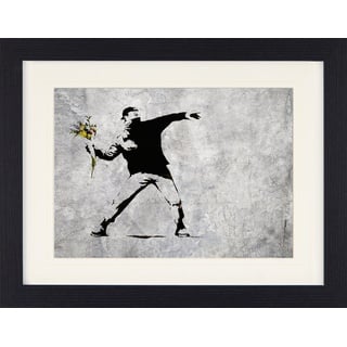 1art1 Bild mit Rahmen Banksy - Der Blumenwerfer, Graffiti Streetart 40 cm x 30 cm