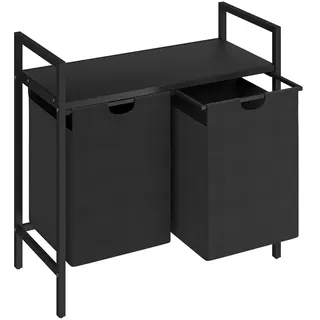 steelsøn Rigil Wäschesammler 2 Fächer – Wäschekorb mit 1 Ablage – 2x 45 L Wäscheboxen in schwarz – Metall Wäschesortierer – ausziehbare & herausnehmbare Wäschesäcke – Schmutzwäschebehälter
