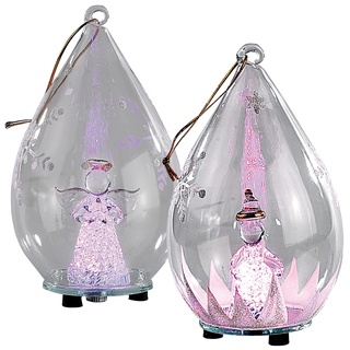 Lunartec Christbaumkugel: Mundgeblasene LED-Glas-Ornamente in Tropfenform, 2er-Set (Glaskugeln, Weihnachtskugeln LED, Kabellose Weihnachtskerzen)