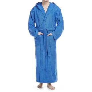 Arus Herrenbademantel mit Kapuze, 100% Baumwolle, extra lang, für Spa & Zuhause, 100% Baumwolle, Kapuze, Gürtel, mit Kapuze, extra lang und weit, 100% Baumwolle blau M