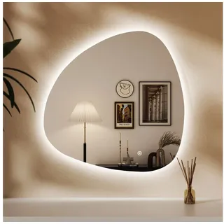 WDWRITTI Dekospiegel Wandspiegel mit Beleuchtung LED Schminkspiegel Kosmetikspiegel groß (Flurspiegel Modern Rahmenlos, 80x80cm), Kalt/Neutral/Warmweiß, Dimmbar, Speicherfunktion bunt