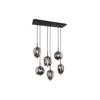 GLOBO Pendelleuchte Blacky schwarz Rauch Metall Rauchglas B/H/L: ca. 34x120x80 cm E14 6 Brennstellen - Rauch, Schwarz