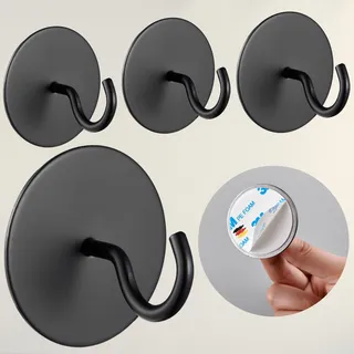 DEKAZIA® 4er-Set Deckenhaken selbstklebend Schwarz, Klebehaken outdoor | Garderobenhaken, ohne Bohren, extra stark, für Lampen, Klebeösen, Kleiderhaken, Wandhaken, Rundhaken, Balkon, Decke, Vintage