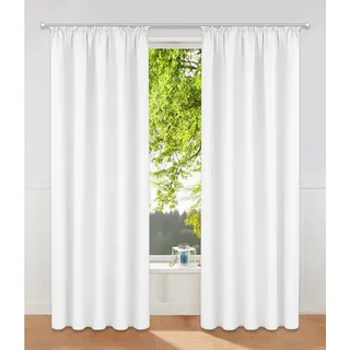 my home Vorhang Raja, Gardinen mit Kräuselband, Vorhänge Wohnzimmer, modern, Vorhang, Kräuselband (2 St), blickdicht, Polyester, 2er-Set, Bestseller, einfarbig, modern, pflegeleicht, Mikrofaser weiß 140 cm x 145 cm