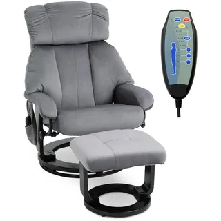 Massagesessel mit Hocker Liegefunktion+Massagefunktion Grau