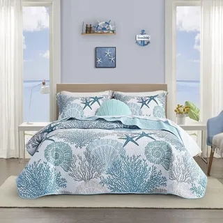 Tritard 3-teiliges Bettwäsche-Set für Doppelbett/Queen-Size-Bett, wendbar, Mikrofaser, mit 2 Kissenbezügen, weich, leicht, Strand-Bettwäsche, nautische Tagesdecke, Sommerdecke für alle Jahreszeiten,