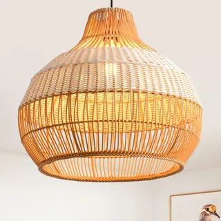 Parrot Uncle Rattan & Folien-Pendelleuchte, 43cm Bambus Lampenschirm, Korb Hängelampe, Höhenverstellbar, E27-Fassung für Esszimmer, Wohnzimmer, Schlafzimmer, Flur(keine Glühbirne) [Energieklasse A]