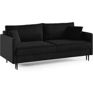 LIKMA 3 Sitzer Sofa Mara 209 cm mit Schlaffunktion und Bettzeugbehälter, Velvet Schlafsofa mit Bettkasten, Moderne Couch, Sofagarnituren, Bettsofa... - Schwarz