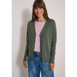 Cardigan CECIL, Damen, Gr. M (40), dried olive grün, Web, 60% Baumwolle, 40% Viskose, unifarben, comfort fit normal, V-Ausschnitt, Rippbündchen, Strickjacken, im soften Baumwoll-Mix
