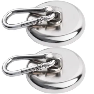 MIN CI 2 Stück Neodym Magnethaken - Große, 42mm Stark Magnetische Haken mit 50KG Zugkraft für Küche, Badezimmer & Schließfächer