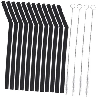 Healeved 16 Stück 1 Set schwarze Silikon-Trinkhalme, schwarze Trinkgläser, Smoothie-Strohhalme, Kaffeestrohhalme, wiederverwendbar, tropische Partygeschenke, Smoothie-Strohhalme, praktische
