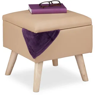Relaxdays Sitzhocker mit Stauraum, Kunstleder, HBT: 40 x 40 x 40 cm, mit Deckel, Sitzwürfel gepolstert, beige,