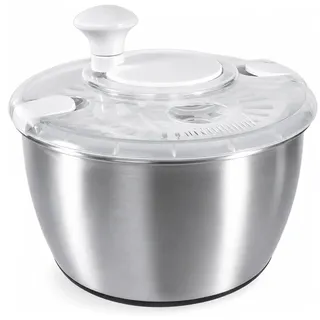 Salatschleuder Edelstahl 5L – Manuelle Salad Spinner Schleuder mit Deckel | Spülmaschinenfest, Transparenter Schutzdeckel verhindert Staub & Spritzer, Ideal zum mühelosen Trocknen von Salat, Obst