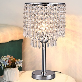 Esyogen 220V Moderne Kristall Tischlampe Leichte Luxus Tischlampe Weiß Nachttischlampe Schreibtischlampe E27,20 * 20 * 38cm