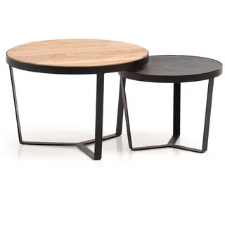 Wohnling Couchtisch 2er Set Braun Schwarz Akazie 60 x 40 cm