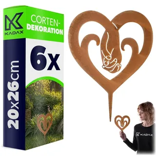 KADAX Gartenstecker Herz aus Cortenstahl, 20 x 26 cm, 6 Stück, Rostdeko für draußen, Edelrost Gartendekoration zum Stecken, Vintage Gartendeko, ... - Bronze