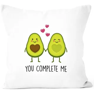 MoonWorks Kissen-Bezug Avocado - You Complete me Kissen-Hülle Deko-Kissen Baumwolle Valentinstagsgeschenk Weiss 40cm x 40cm