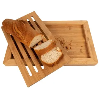EUROHOME Schneidebrett Schneidebrett mit Auffangschale aus Bambus, Bambus, (1-St., Holzbrett 38 x 24 x 2 cm), Frühstücksbrettchen Küche - Servierbrett braun