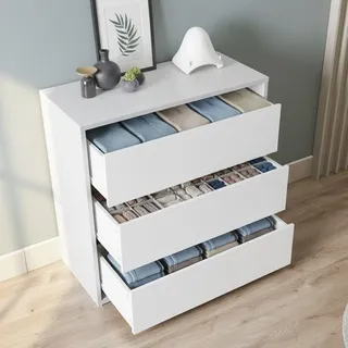 Dmora - Kommode mit Schubladen Newport, Kommode mit 3 Schubladen, Niedrige Kommode für Innengarderobe, Moderne wöchentlich, cm 60x44h57, Weiß