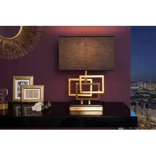 Moderne Tischleuchte ATLANTIS 56cm gold Stoffschirm schwarz Marmor Lampe