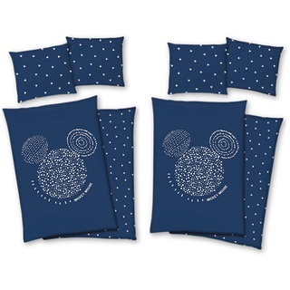 TexIdea Disney Mickey & Minnie Mouse Partner Bettwäsche 4-teilig 80x80 + 135x200cm 100% Baumwolle mit Reißverschluss, Weiß