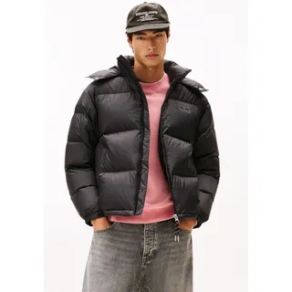 Steppjacke TOMMY JEANS "ALASKA DOWN PUFFER", Herren, Gr. XL, schwarz, Web, Obermaterial: 100% Polyester. Futter: 100% Polyester. Füllung: 90% Daunen, 10% Federn, unifarben, regular fit normal, Rundhals, eingesetzt gerader Abschluss, Jacken Steppjacke, Übergangsjacke Regular fit mit abnehmbarer Kapuze