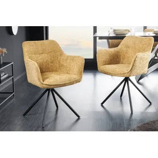 Riess-Ambiente Drehbarer Stuhl Verona senfgelb Strukturstoff mit Armlehne Metallbeine Schwarz Esszimmerstuhl Küchenstuhl