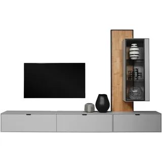Dieter Knoll Wohnwand, Grau, Wildeiche, Holz, Glas, Holzwerkstoff, Wildeiche, massiv, 2 Fächer, 303.8x220.3x37.1 cm, erweiterbar, Typenauswahl, individuell planbar, umfangreiches Zubehör erhältlich, hängend, Wohnzimmer, Wohnwände, Anbauwände