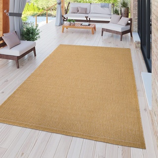 TT Home In-& Outdoorteppich Terrasse Küche Balkon Wetterbeständig Modern Unifarben, Farbe: Gelb Senfgelb, Größe:160x220 cm