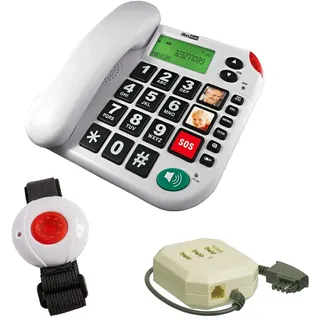 MaxCom KX481SOS: Hausnotruf Telefon mit Notrufarmband, schnurgebundenes Festnetztelefon mit Notrufknopf und Notruf Armband, Notruftelefon für Senioren, Seniorentelefon