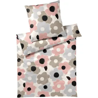 ELEGANTE Bettwäsche Flowers Baumwolle Beige 155 x 220 cm + 2 x 80 x 80 cm