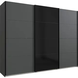 Schwebetürenschrank WIMEX "Barcelona" Schränke Gr. B/H/T: 270 cm x 208 cm x 65 cm, 3 St., schwarz (graphit, mitteltür glas schwarz) Schwebetürenschränke und Schiebetürenschränke mit Glaselementen auf der Mitteltür